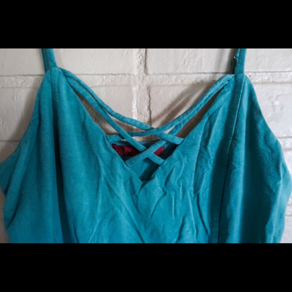 Green Fitted Tank Top With Criss Cross Front